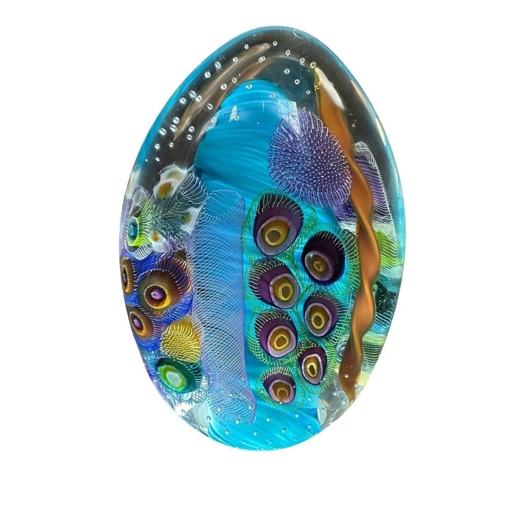 NEW Seascape Inspired Murrine & Cane Small Paddle Paperweight Signed S. Garrelts
